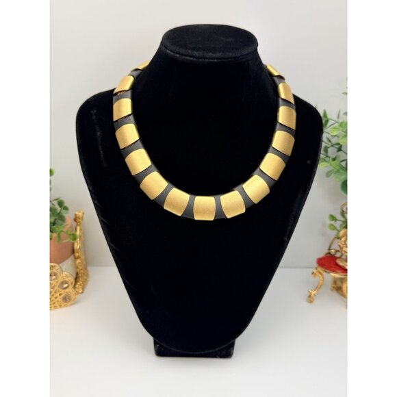 Erica Zap Reversible Gold Black Round Collar Necklace Modern Statement 17” NWOT